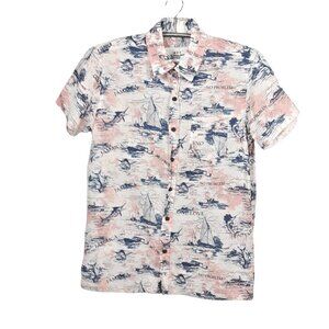 RFT Button Front Shirt Mens L Pink Blue Cotton Jamaica Marlin Ships One Love